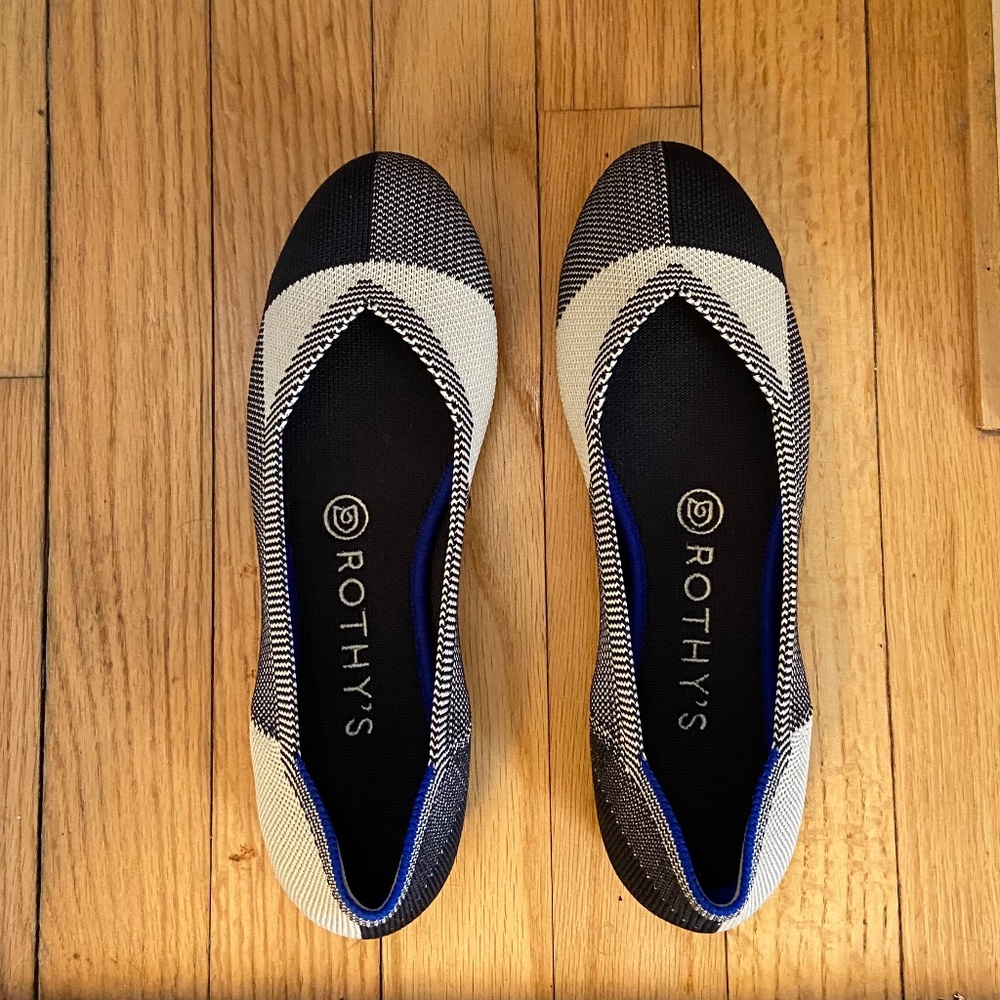 Rothy's Round Toe Flat - Black and White Plaid Cap